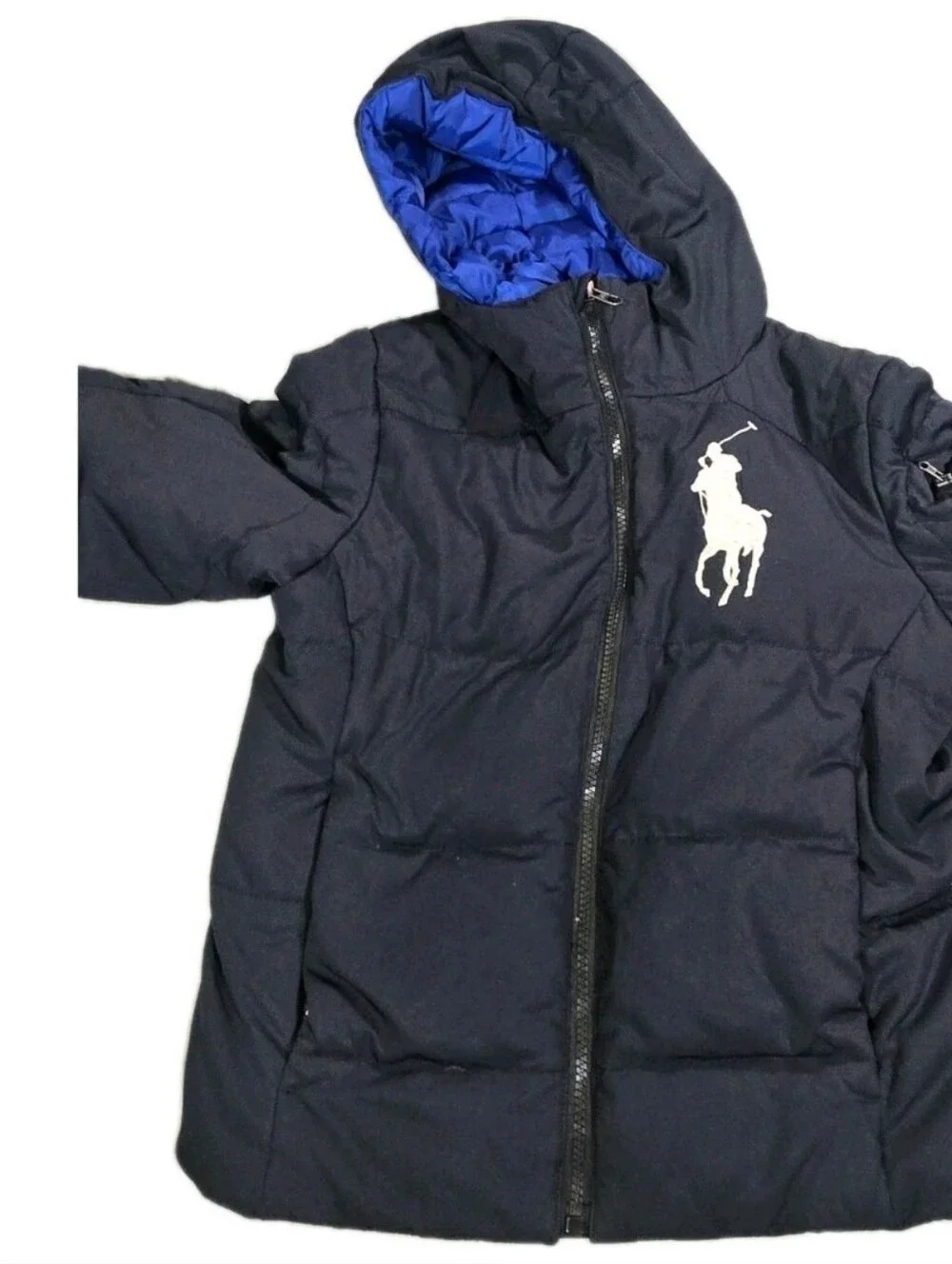 Ralph Lauren Black Jacket with Royal Blue Interior. Boys Puffer Coat Size Small.